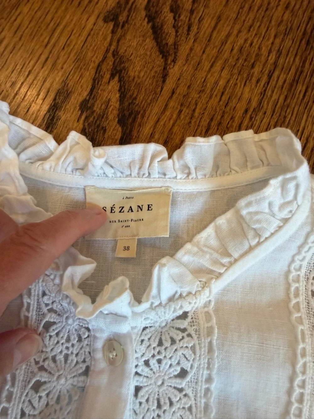 Sezane Athina White Eyelet Lace Puff Sleeve Blouse - Picture 7 of 7